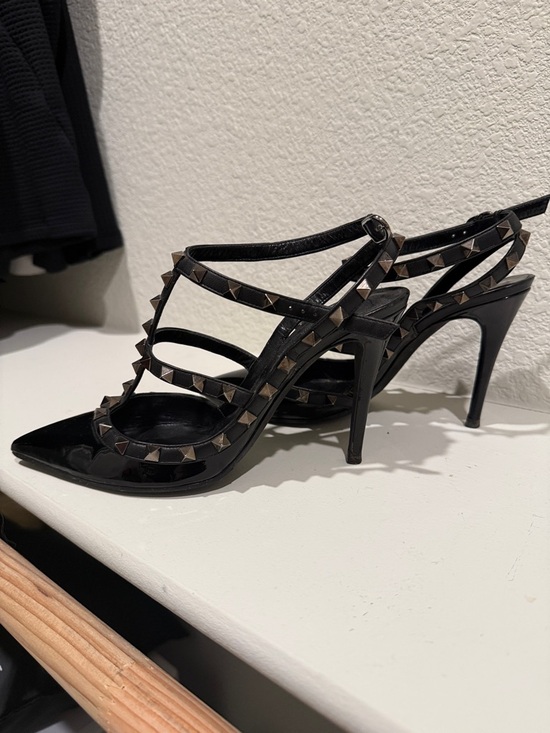 Valentino Black Patent Leather Rockstud Pointed Slingback Heels